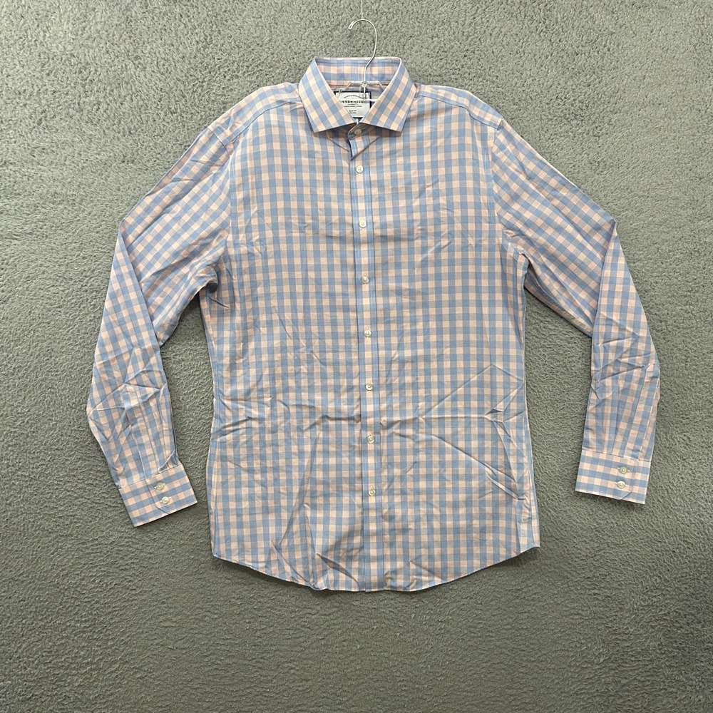 Charles Tyrwhitt Shirt Mens 16 Pink Blue Slim Fit Long Sleeve Button Up Dress